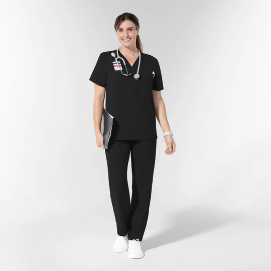Wink Scrubs Unisex NURTUR V-Neck Scrub Top Black | scrub-supply.com