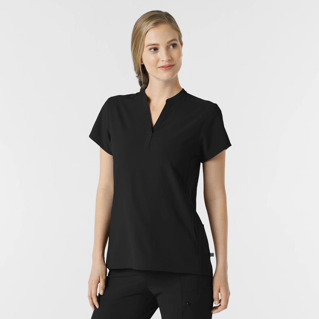 Wink Scrubs Women's Mandarin Collar Scrub Top Black | scrub-supply.com