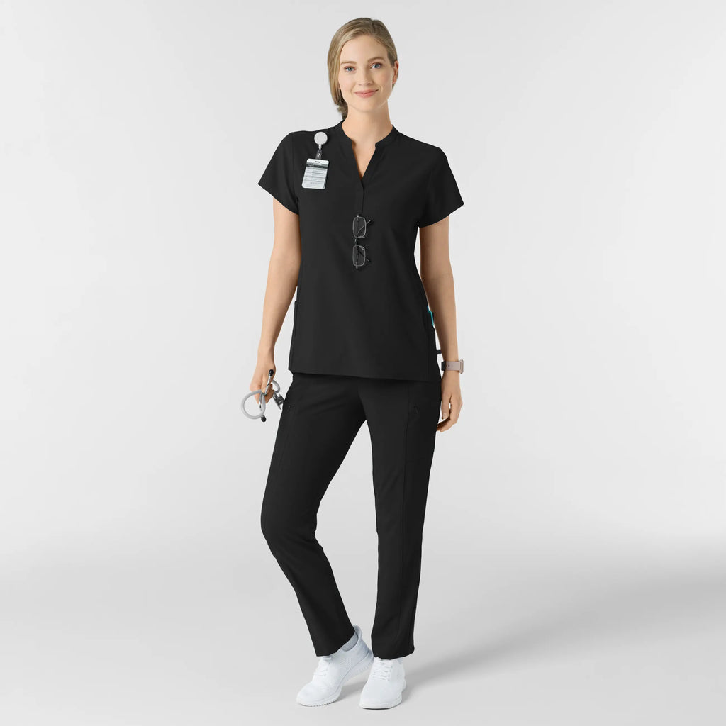 Wink Scrubs Women's Mandarin Collar Scrub Top Black | scrub-supply.com