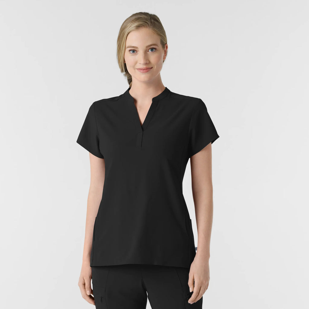 Wink Scrubs Women's Mandarin Collar Scrub Top Black | scrub-supply.com