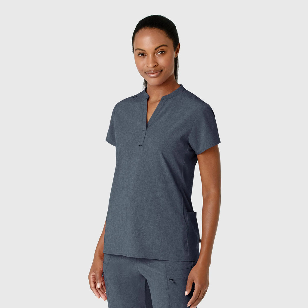 Wink Scrubs Women's Mandarin Collar Scrub Top Navy Heather | scrub-supply.com