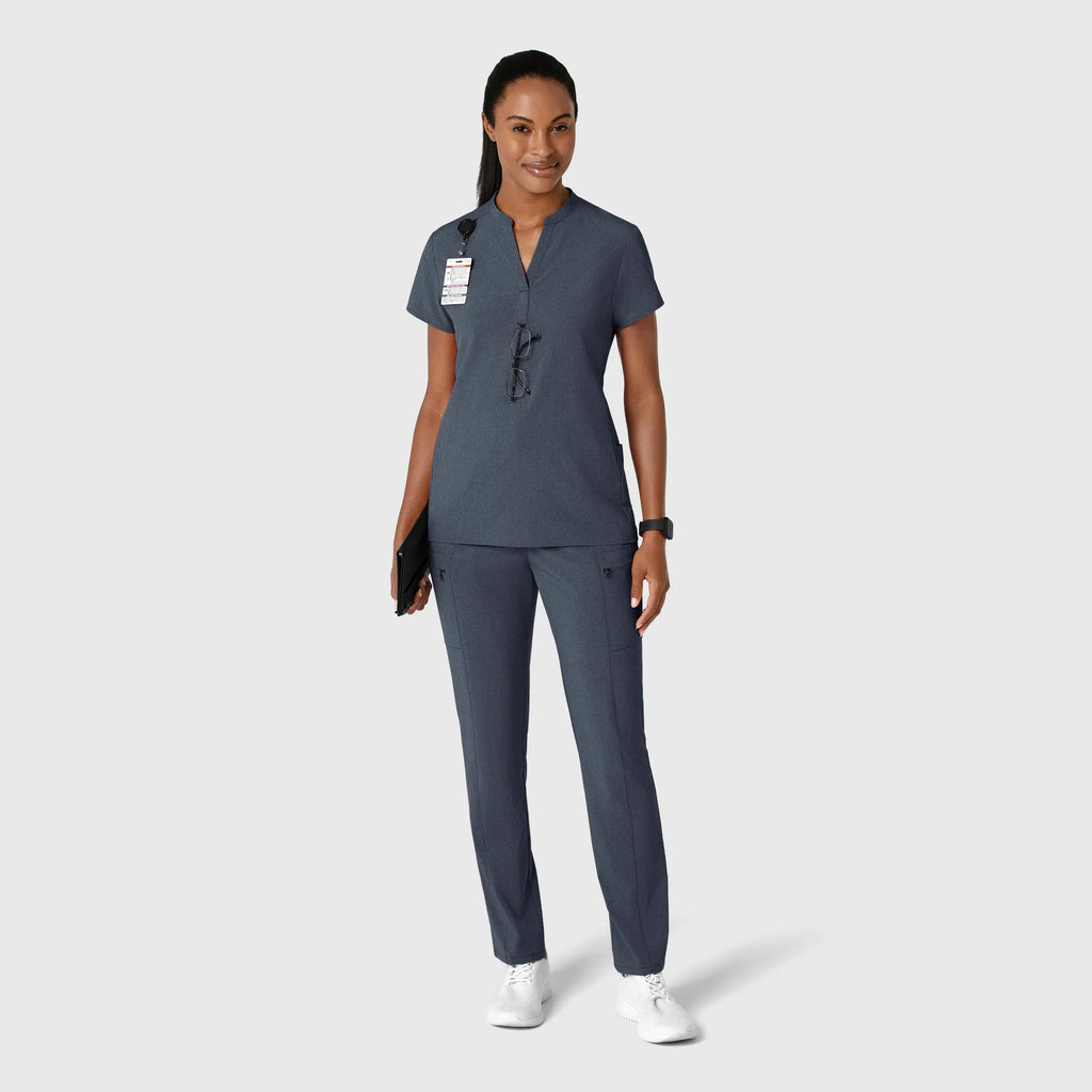 Wink Scrubs Women's Mandarin Collar Scrub Top Navy Heather | scrub-supply.com