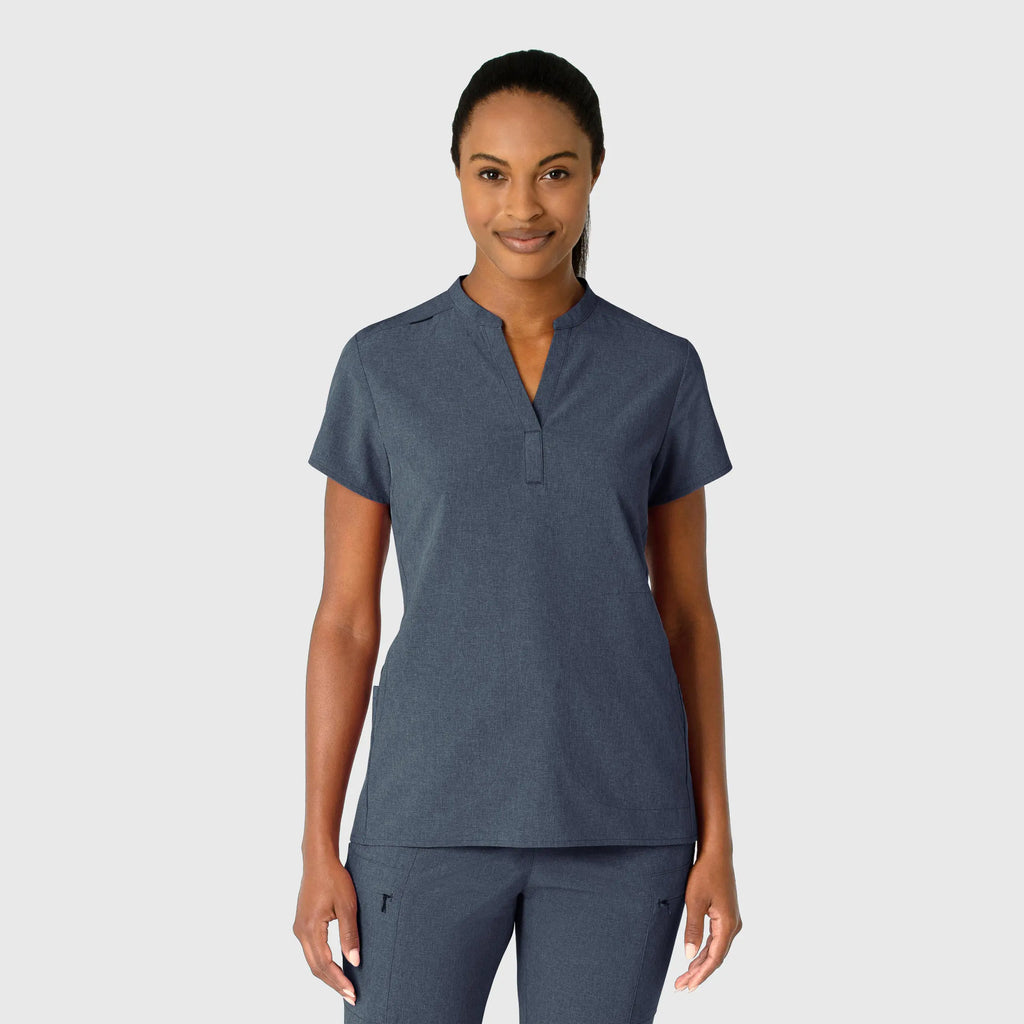 Wink Scrubs Women's Mandarin Collar Scrub Top Navy Heather | scrub-supply.com