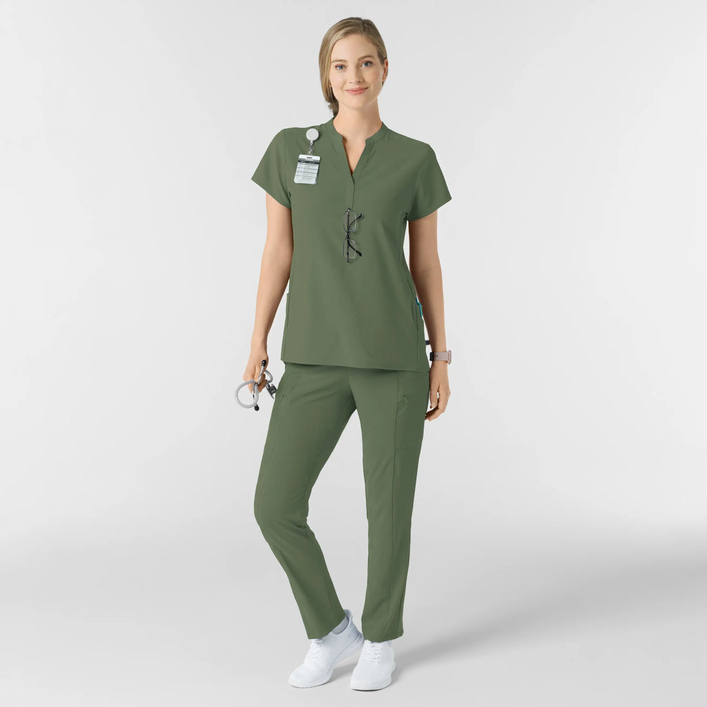 Wink Scrubs Women's Mandarin Collar Scrub Top Olive | scrub-supply.com