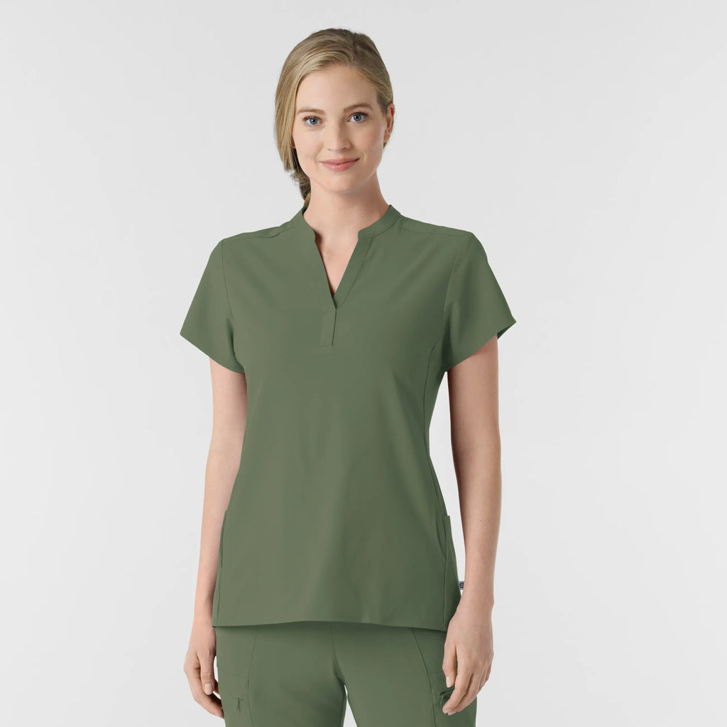 Wink Scrubs Women's Mandarin Collar Scrub Top Olive | scrub-supply.com