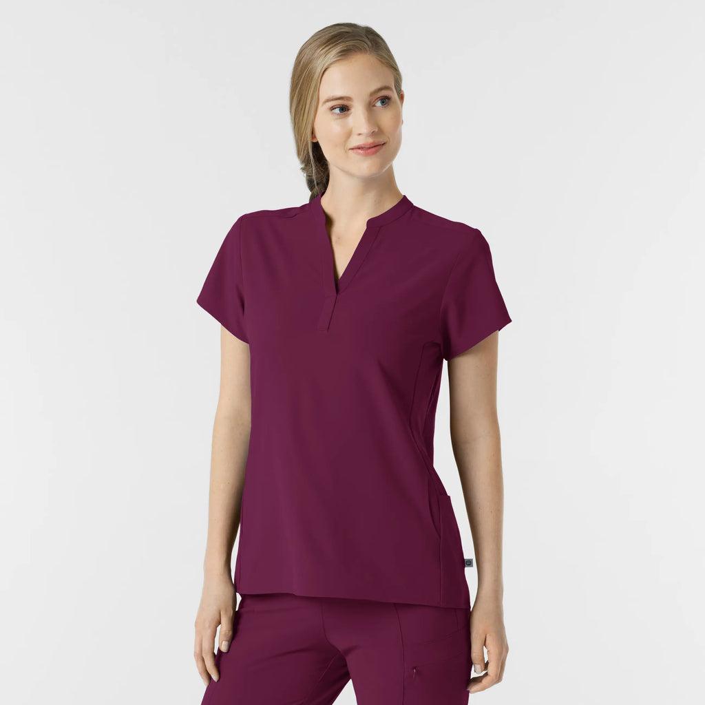 Wink Scrubs Women's Mandarin Collar Scrub Top Wine | scrub-supply.com