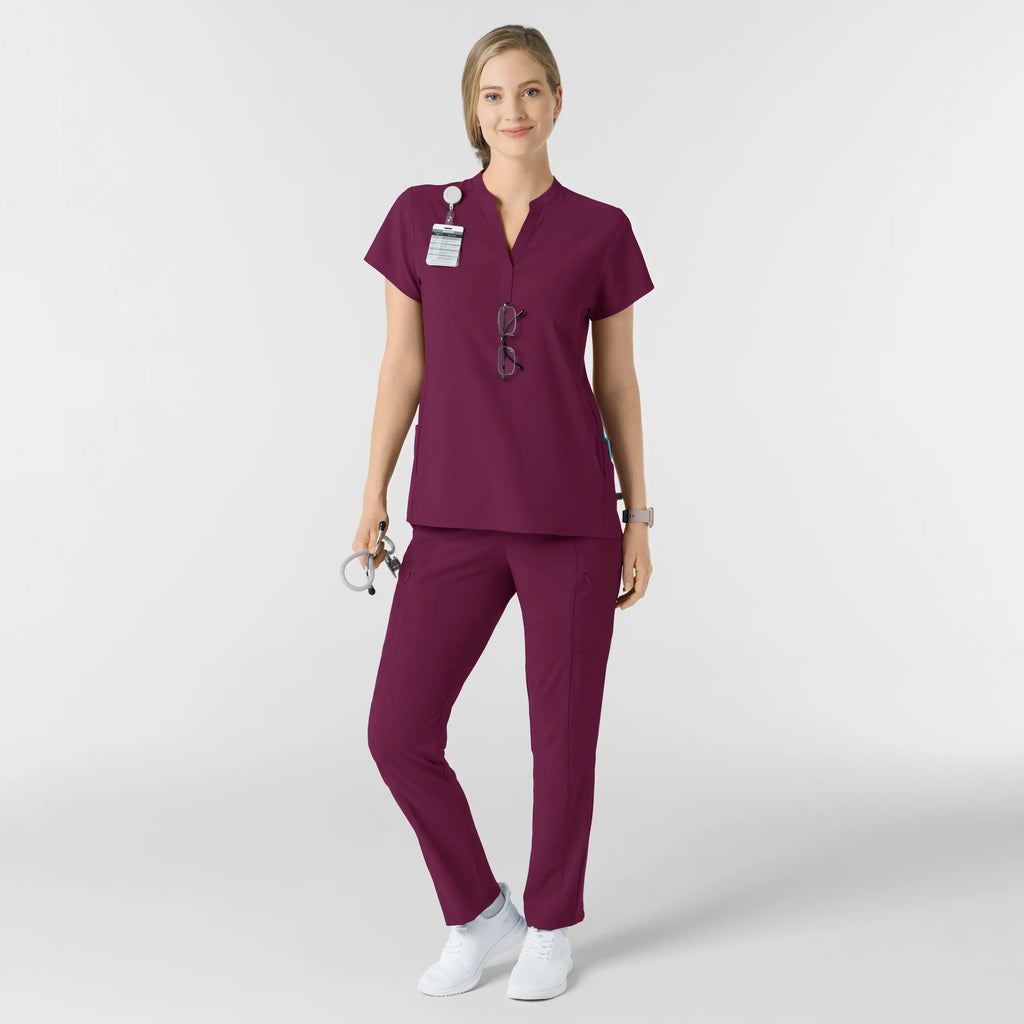 Wink Scrubs Women's Mandarin Collar Scrub Top Wine | scrub-supply.com