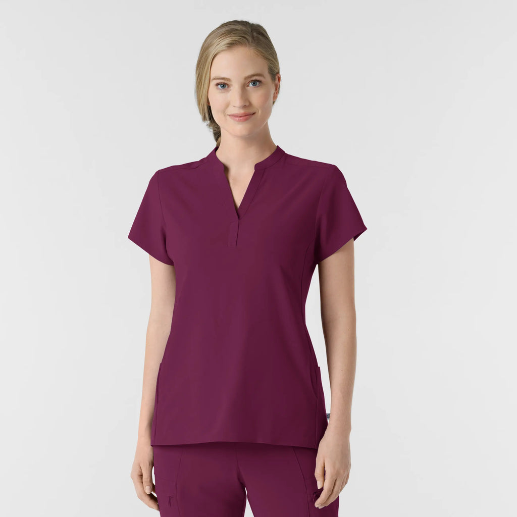 Wink Scrubs Women's Mandarin Collar Scrub Top Wine | scrub-supply.com