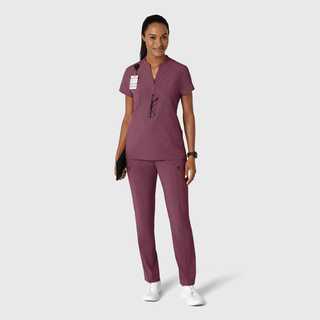 Wink Scrubs Women's Mandarin Collar Scrub Top Wine Heather | scrub-supply.com