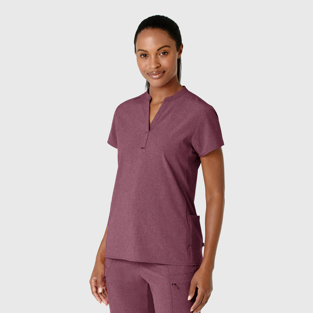 Wink Scrubs Women's Mandarin Collar Scrub Top Wine Heather | scrub-supply.com