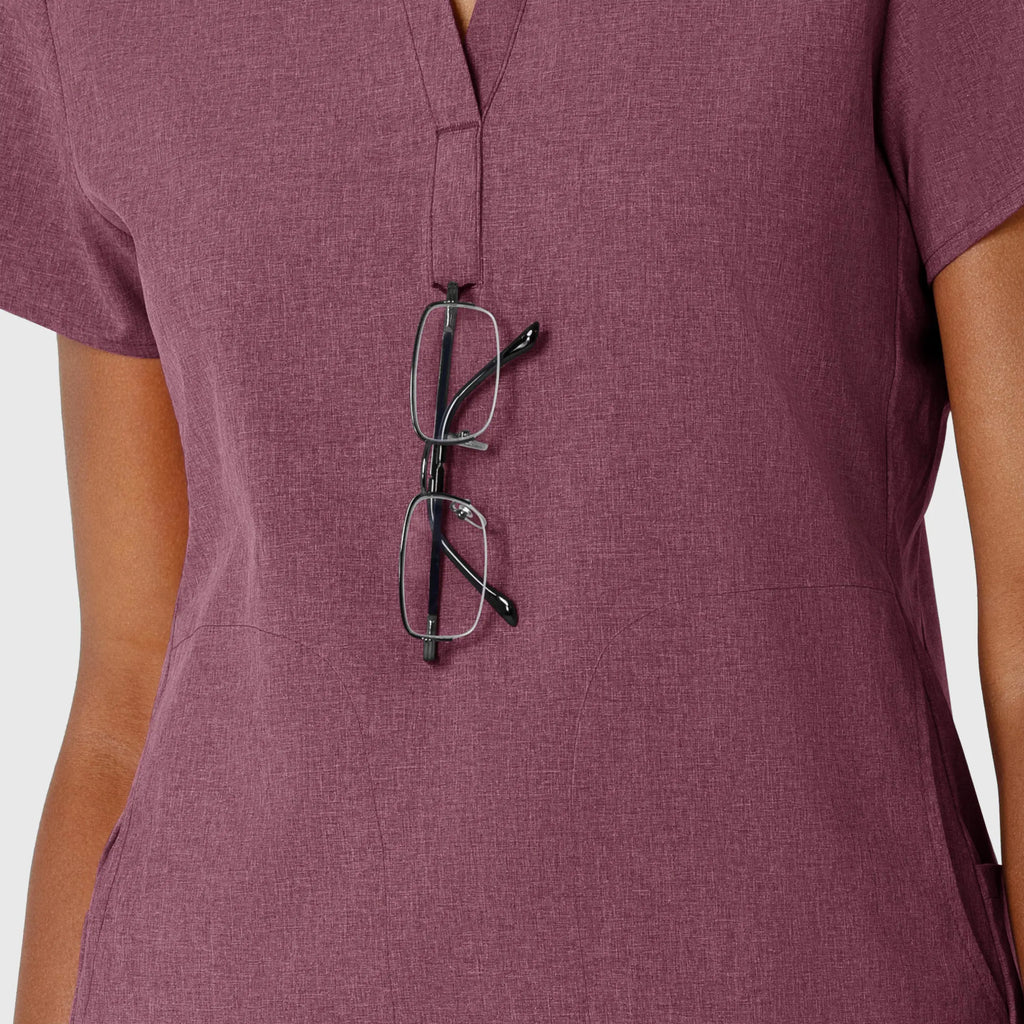 Wink Scrubs Women's Mandarin Collar Scrub Top Wine Heather | scrub-supply.com