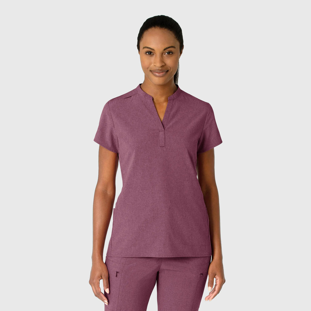 Wink Scrubs Women's Mandarin Collar Scrub Top Wine Heather | scrub-supply.com