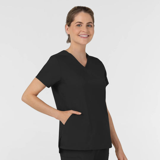 Wink Scrubs Women's Slash Pocket V-Neck Scrub Top Black | scrub-supply.com