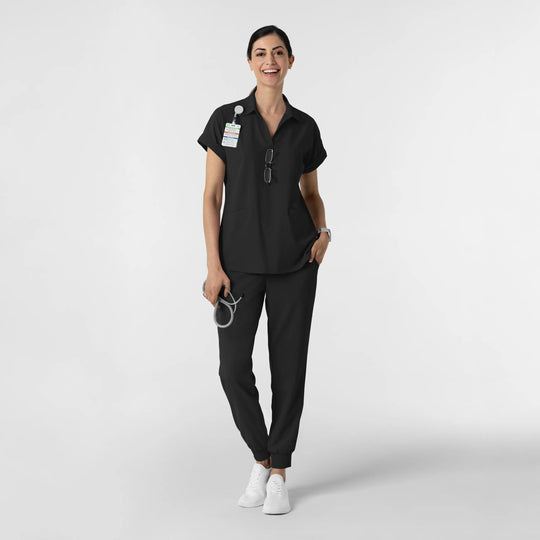 Wink Scrubs Women’s Flex-n-Reach Collared Scrub Top Black | scrub-supply.com