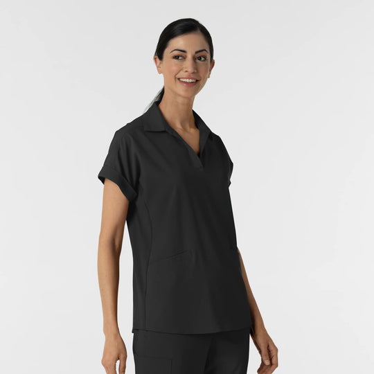 Wink Scrubs Women’s Flex-n-Reach Collared Scrub Top Black | scrub-supply.com