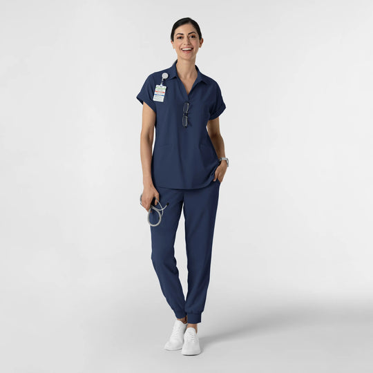 Wink Scrubs Women’s Flex-n-Reach Collared Scrub Top Navy | scrub-supply.com
