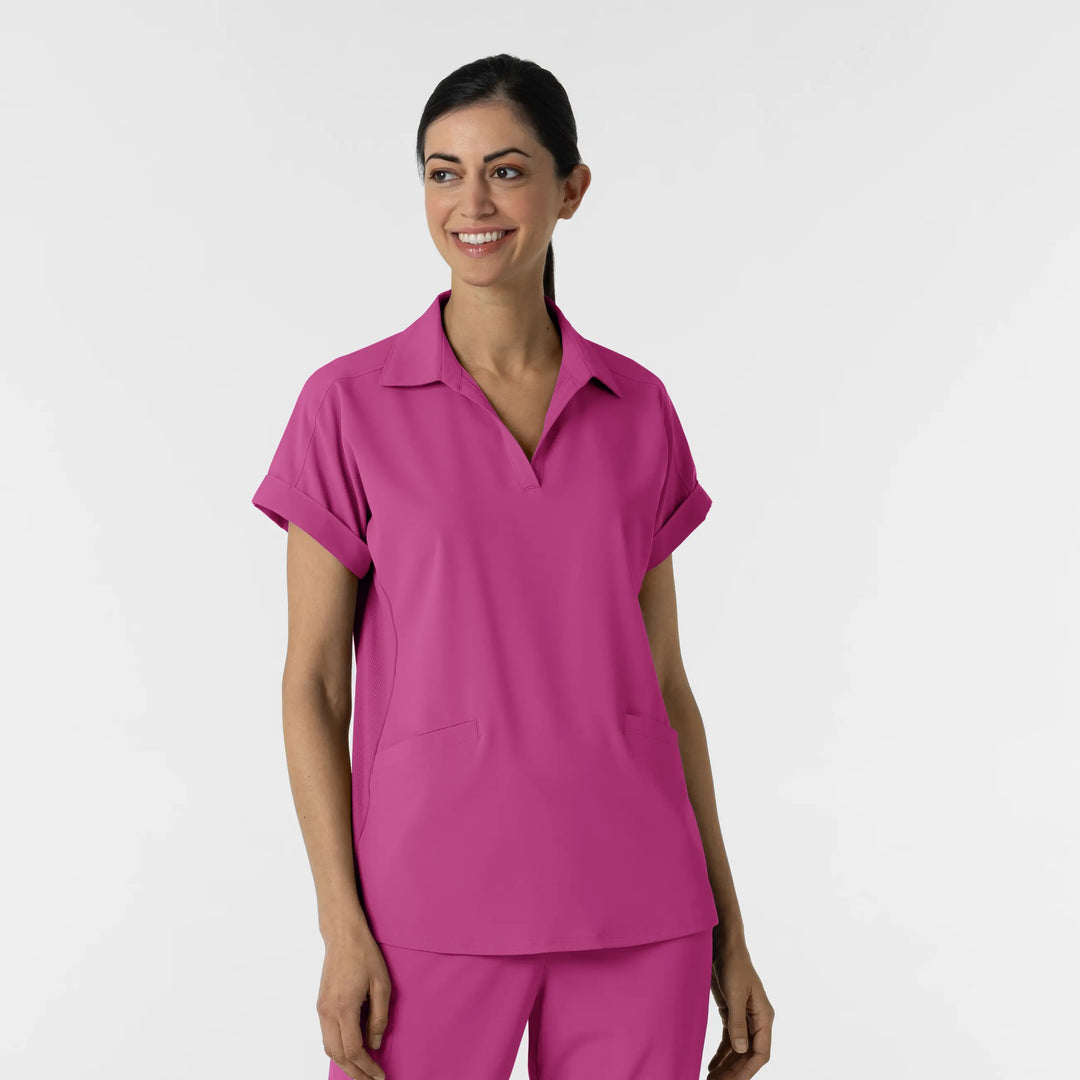 Wink Scrubs Women’s Flex-n-Reach Collared Scrub Top Raspberry | scrub-supply.com