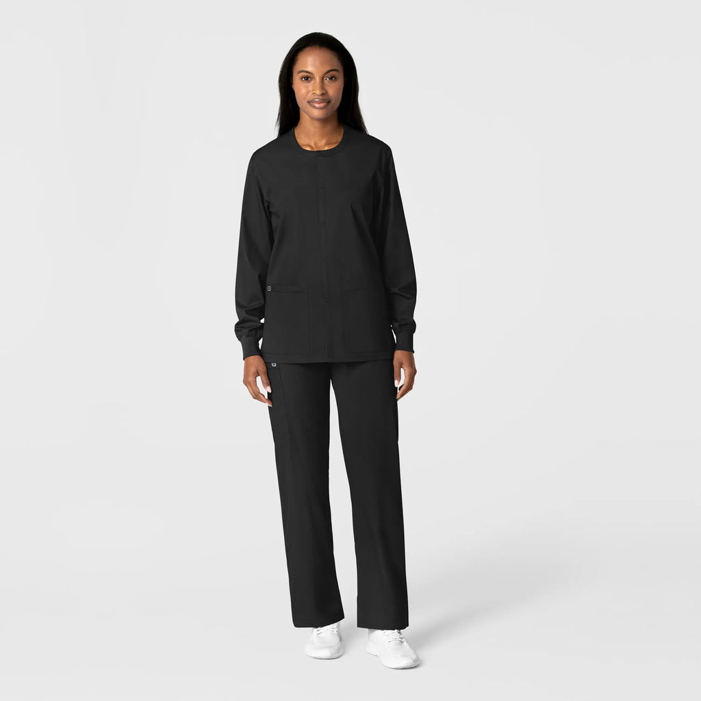 Wink Scrubs Unisex Snap Front Jacket Black | scrub-supply.com