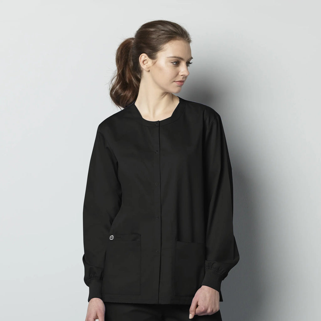 Wink Scrubs Unisex Snap Front Jacket Black | scrub-supply.com