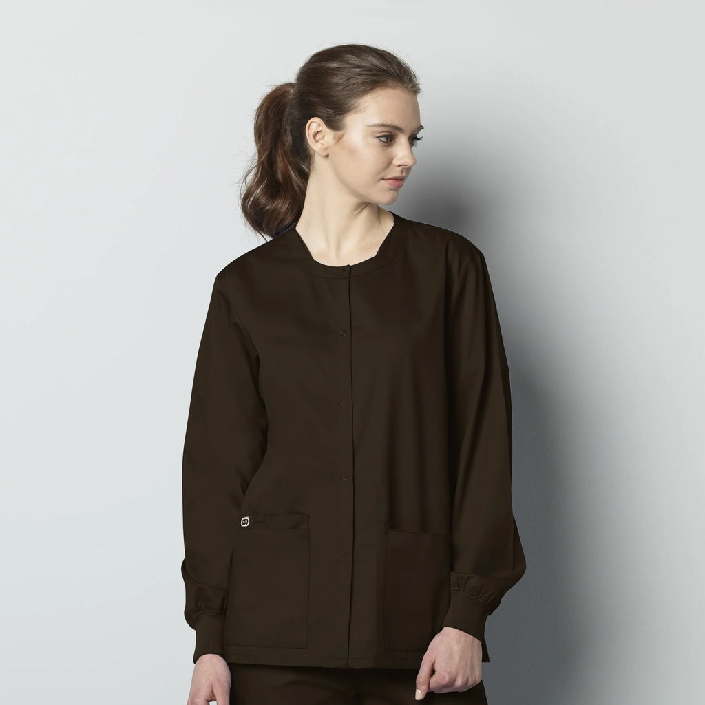 Wink Scrubs Unisex Snap Front Jacket Chocolate | scrub-supply.com