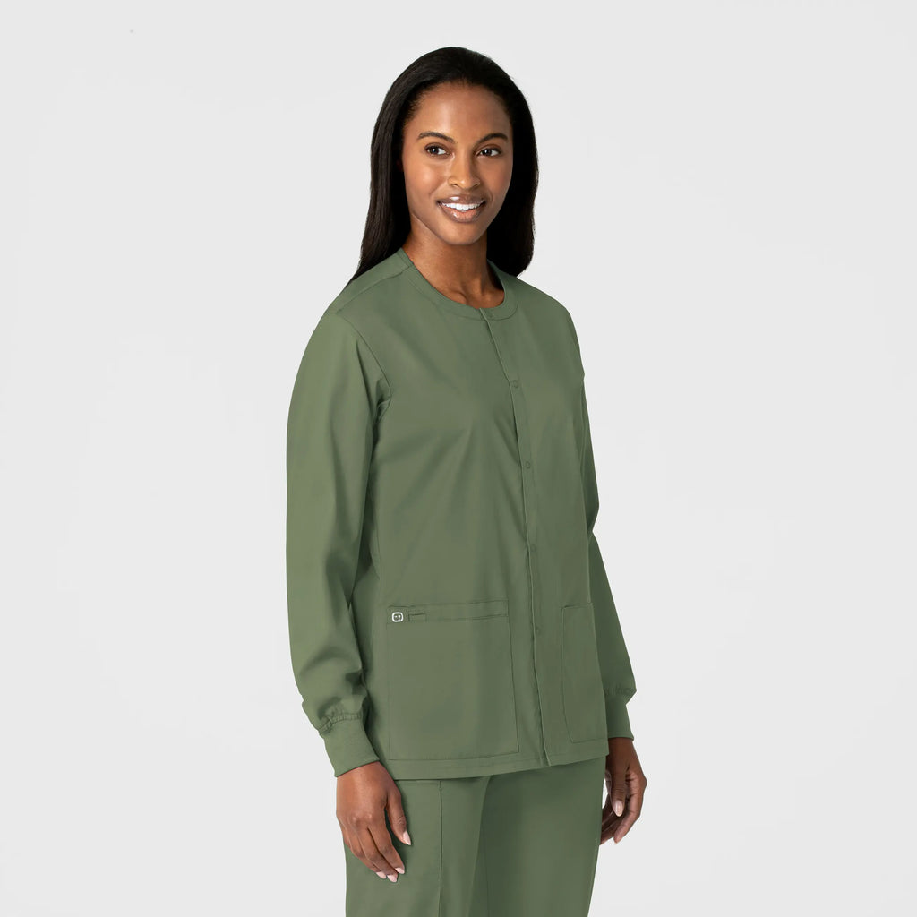 Wink Scrubs Unisex Snap Front Jacket Olive | scrub-supply.com