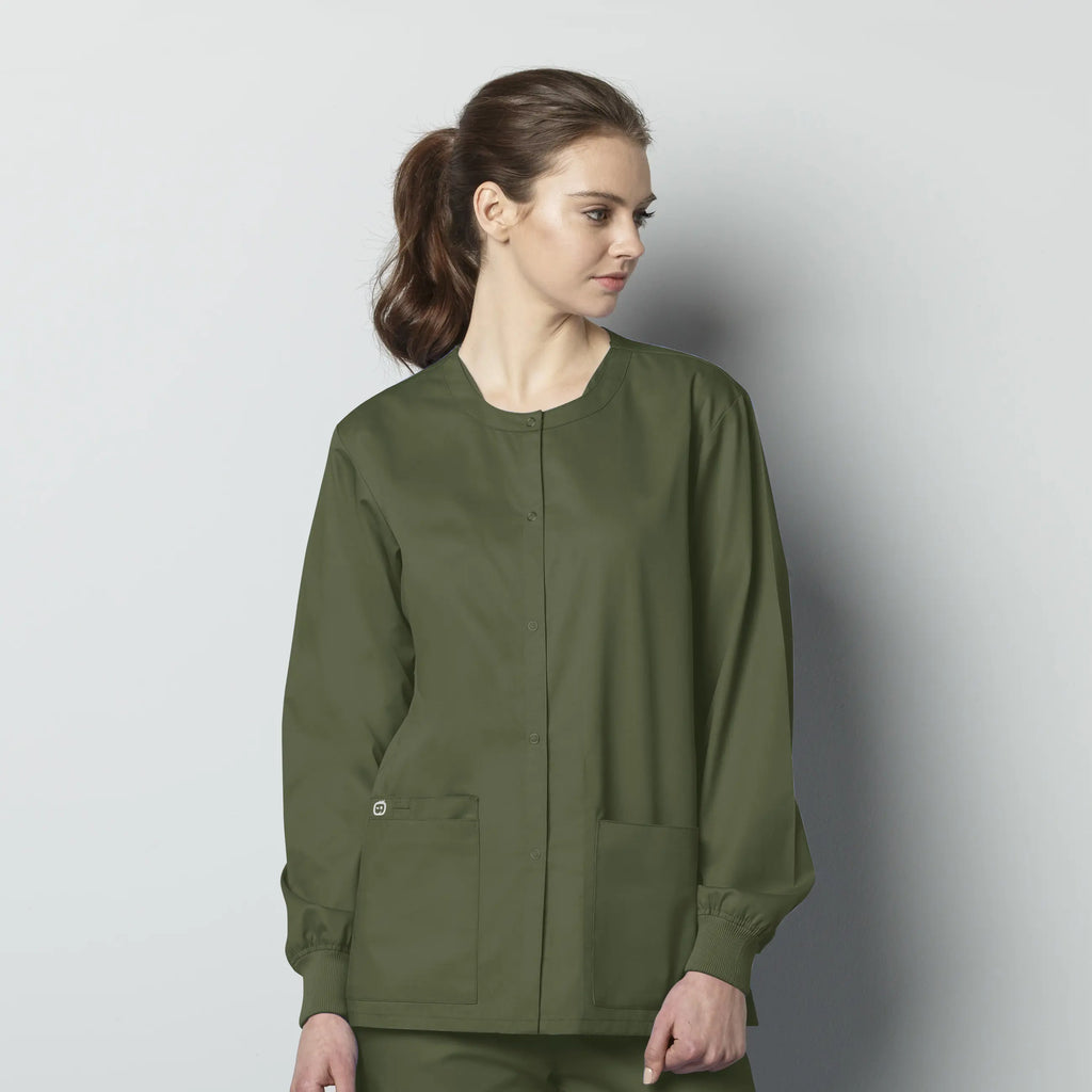 Wink Scrubs Unisex Snap Front Jacket Olive | scrub-supply.com