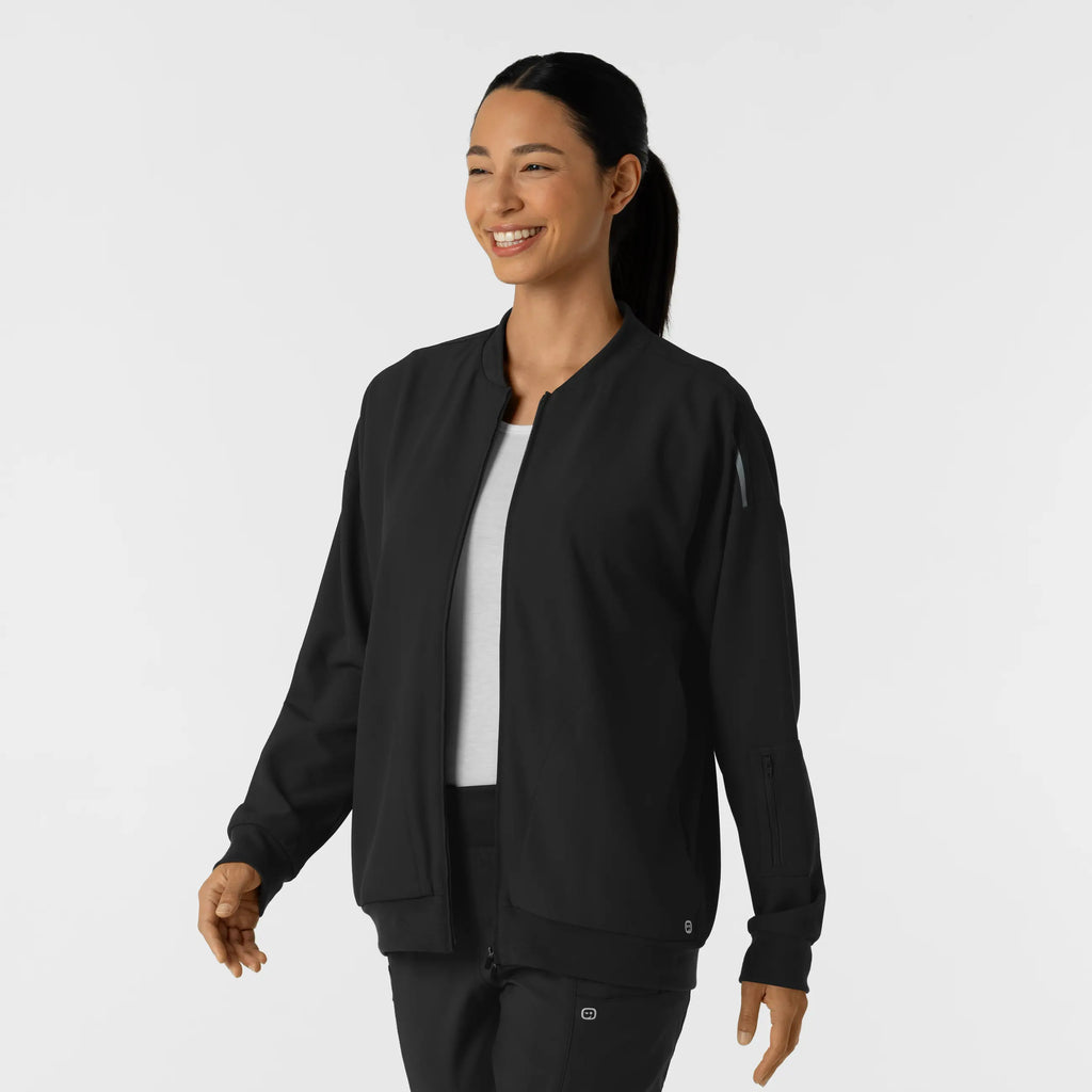 Wink Scrubs Women's Bomber Scrub Jacket Black | scrub-supply.com