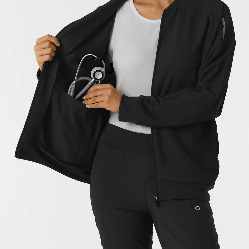 Wink Scrubs Women's Bomber Scrub Jacket Black | scrub-supply.com