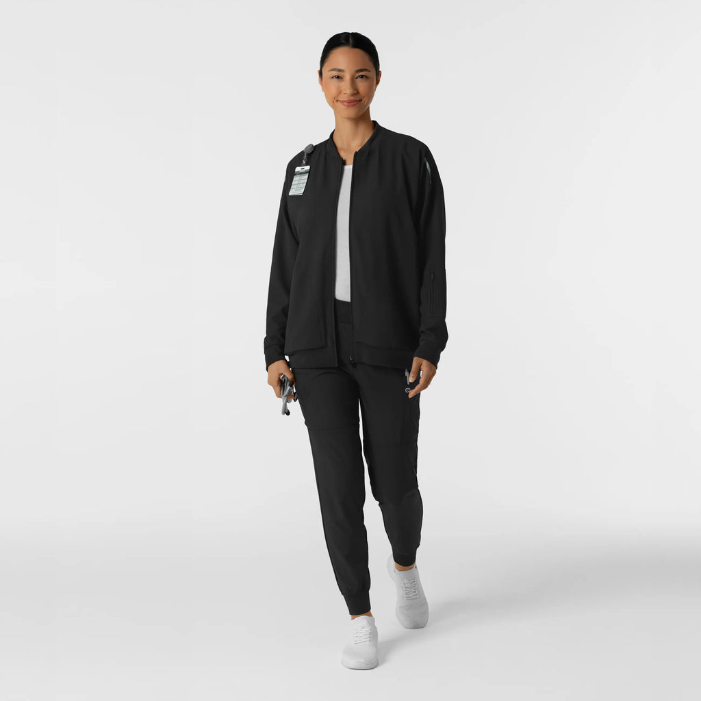 Wink Scrubs Women's Bomber Scrub Jacket Black | scrub-supply.com