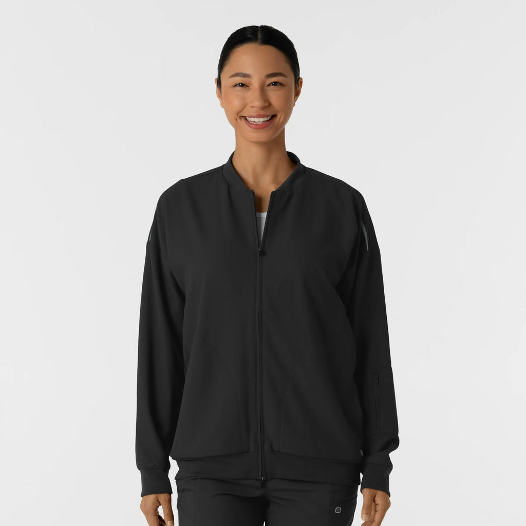 Wink Scrubs Women's Bomber Scrub Jacket Black | scrub-supply.com