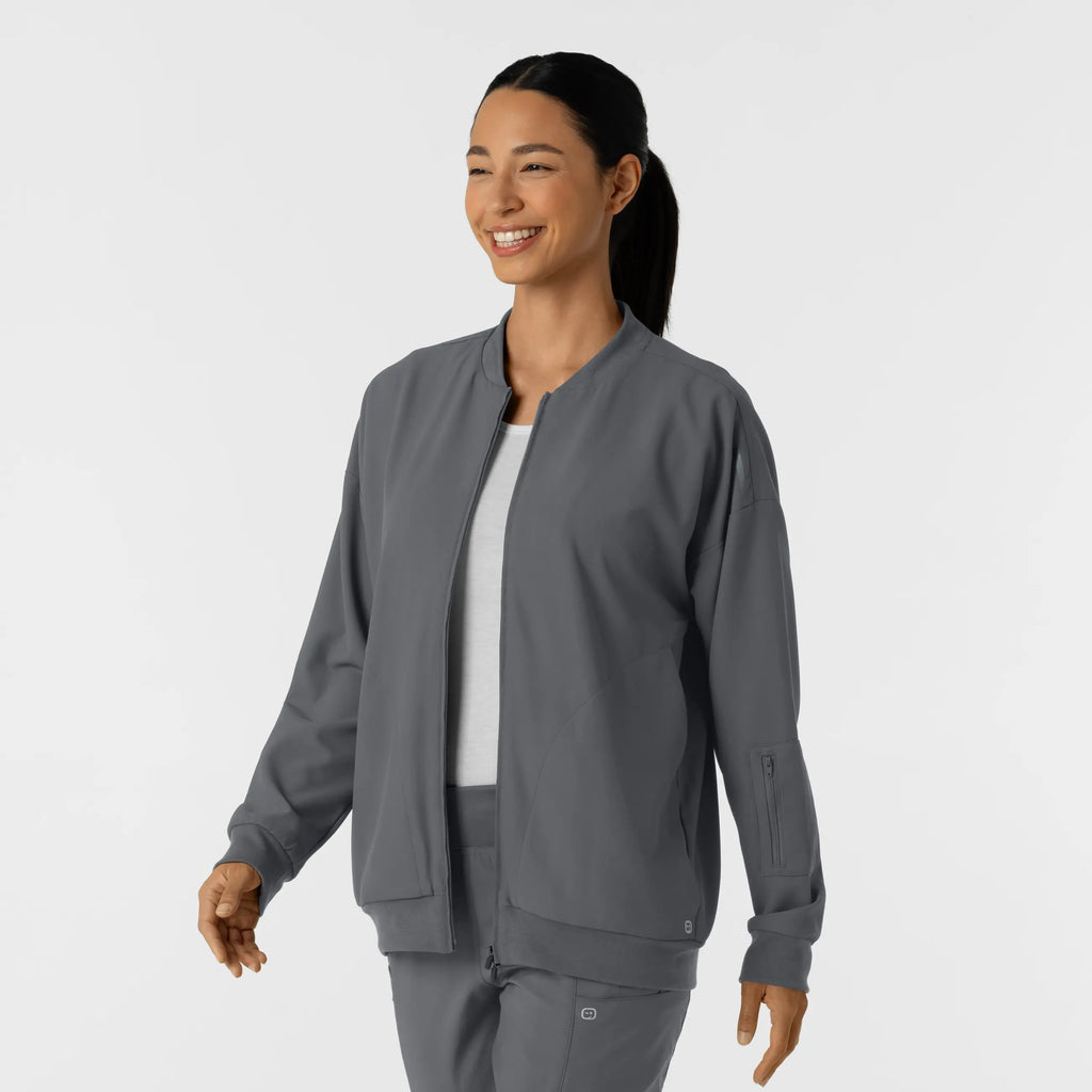 Wink Scrubs Women's Bomber Scrub Jacket Pewter | scrub-supply.com