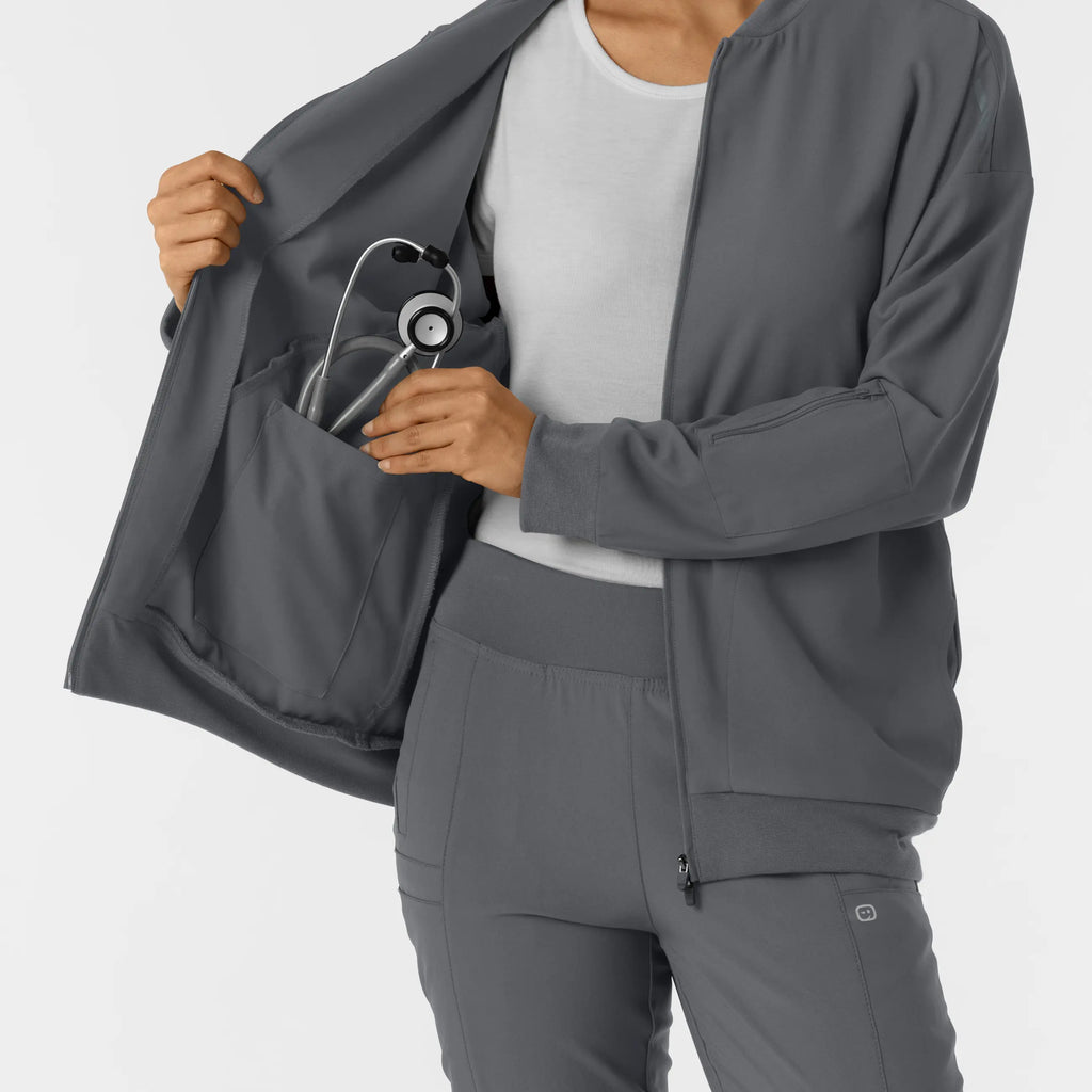 Wink Scrubs Women's Bomber Scrub Jacket Pewter | scrub-supply.com