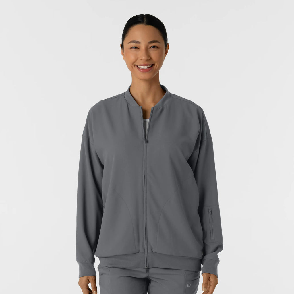 Wink Scrubs Women's Bomber Scrub Jacket Pewter | scrub-supply.com