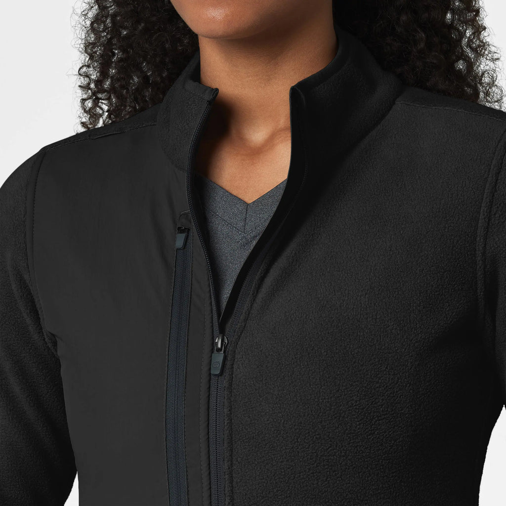 Wink Scrubs Women's Micro Fleece Zip Jacket Black | scrub-supply.com