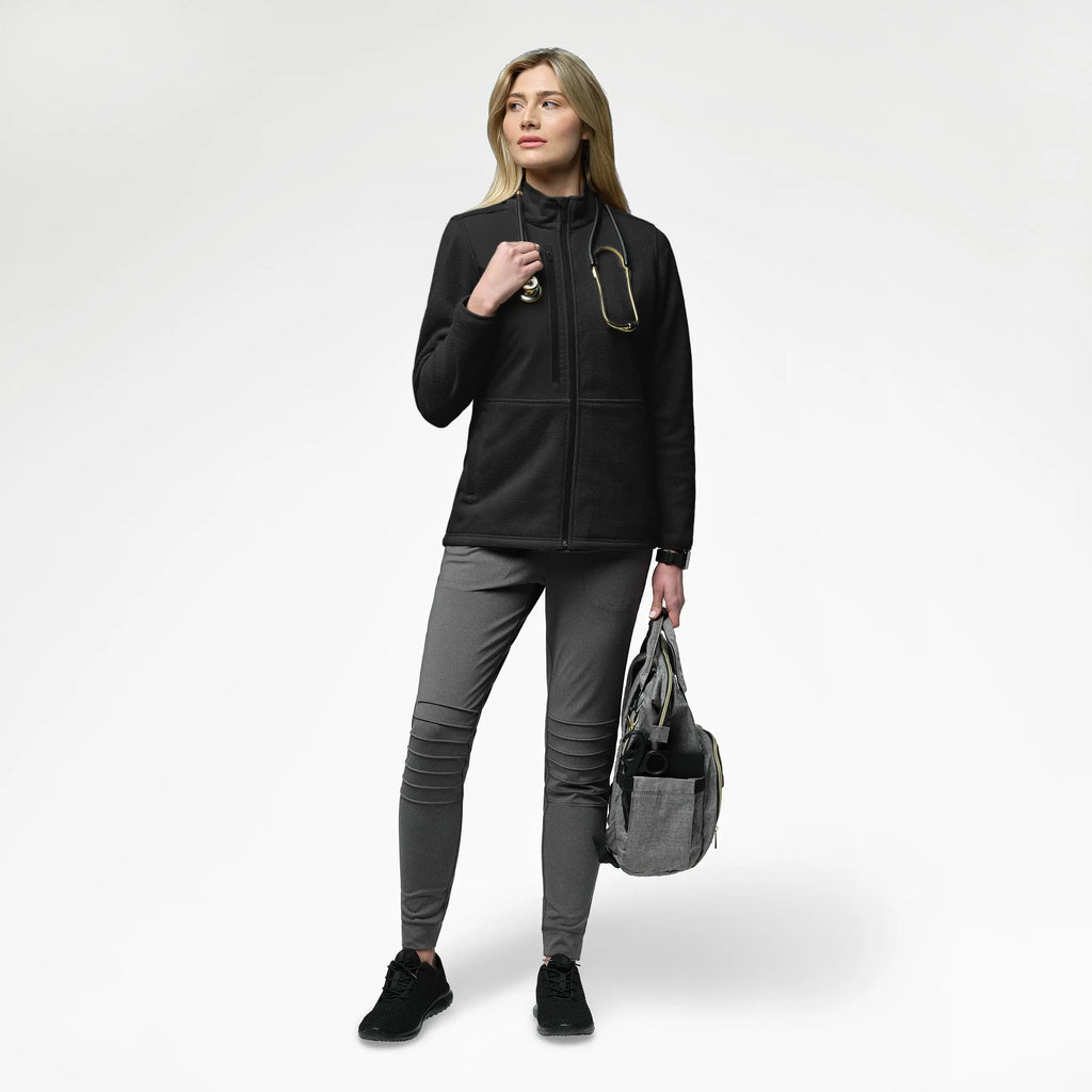 Wink Scrubs Women's Micro Fleece Zip Jacket Black | scrub-supply.com