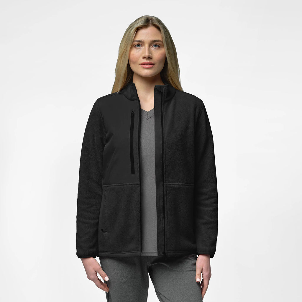 Wink Scrubs Women's Micro Fleece Zip Jacket Black | scrub-supply.com