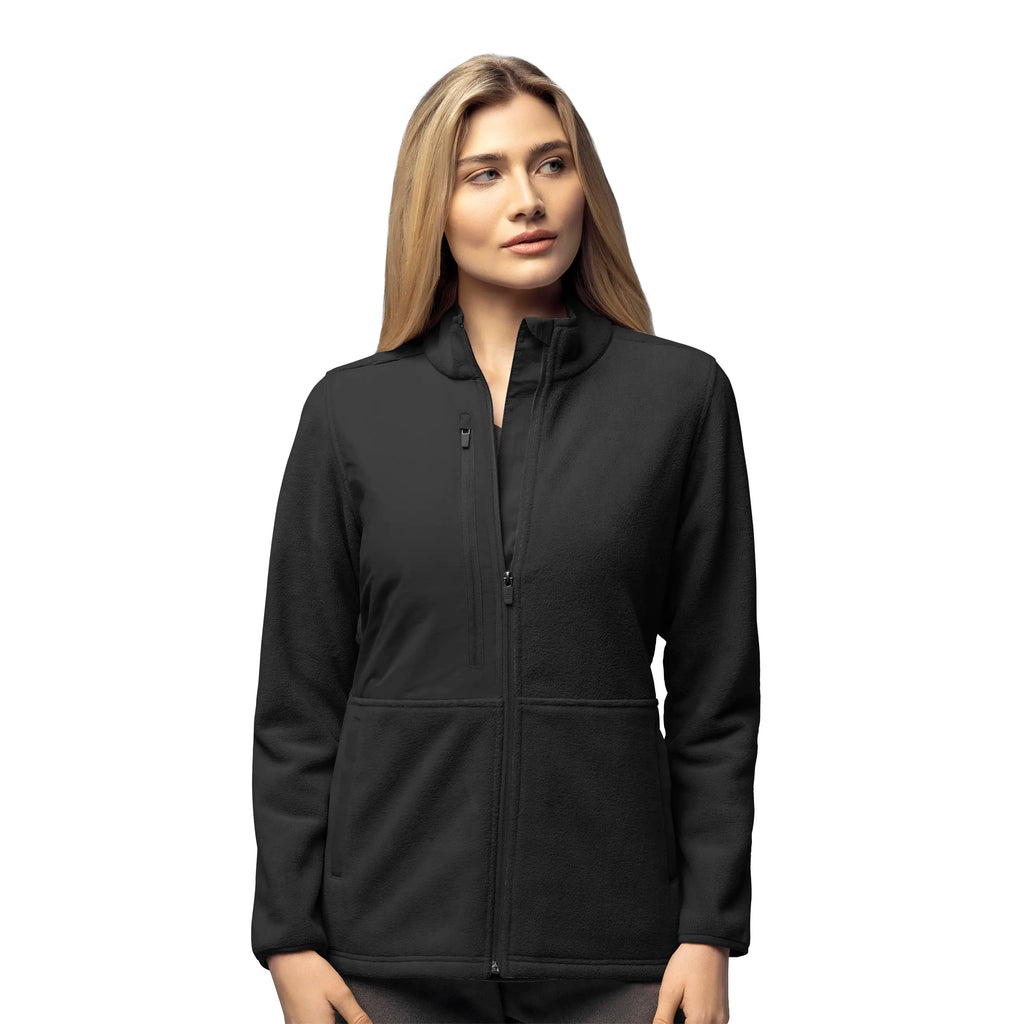 Wink Scrubs Women's Micro Fleece Zip Jacket Black | scrub-supply.com