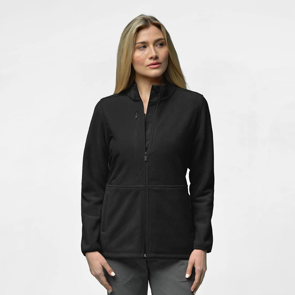 Wink Scrubs Women's Micro Fleece Zip Jacket Black | scrub-supply.com