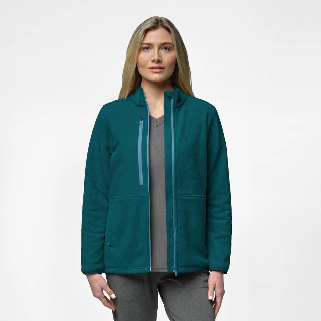 Wink Scrubs Women's Micro Fleece Zip Jacket Caribbean Blue | scrub-supply.com