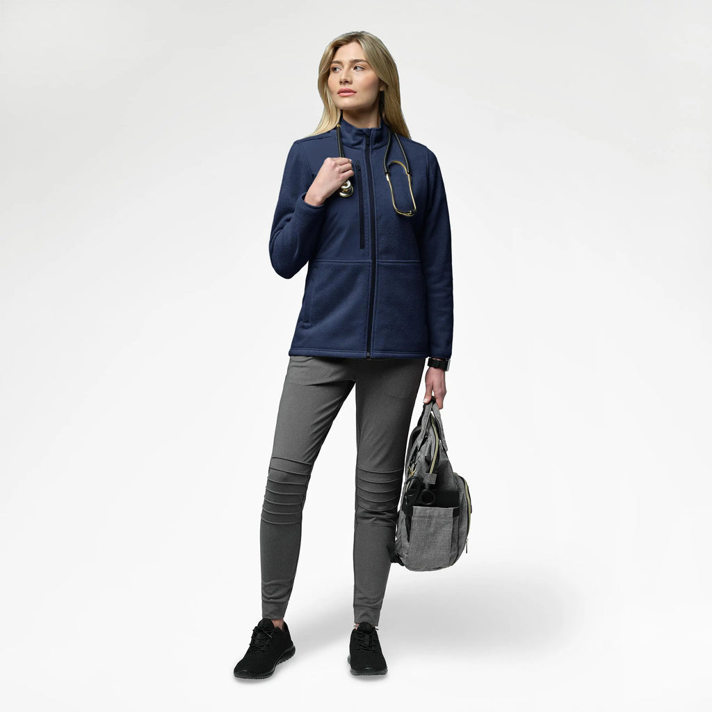 Wink Scrubs Women's Micro Fleece Zip Jacket Navy | scrub-supply.com