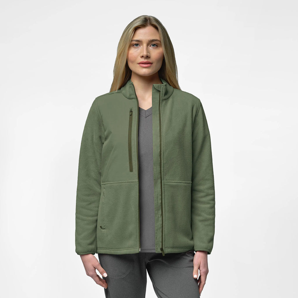 Wink Scrubs Women's Micro Fleece Zip Jacket Olive | scrub-supply.com