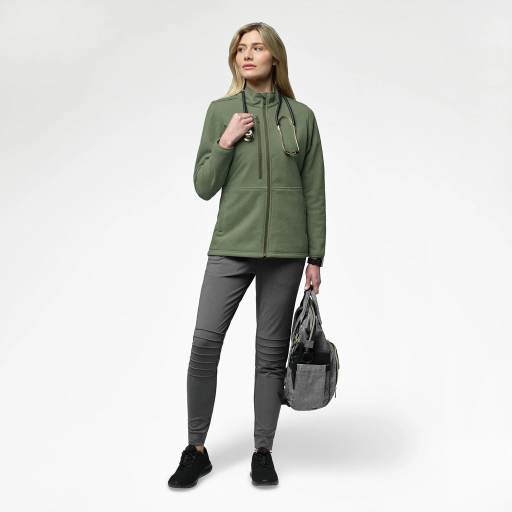 Wink Scrubs Women's Micro Fleece Zip Jacket Olive | scrub-supply.com