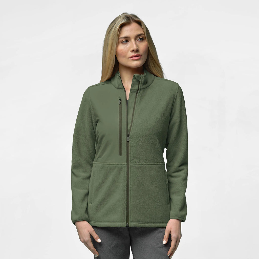 Wink Scrubs Women's Micro Fleece Zip Jacket Olive | scrub-supply.com