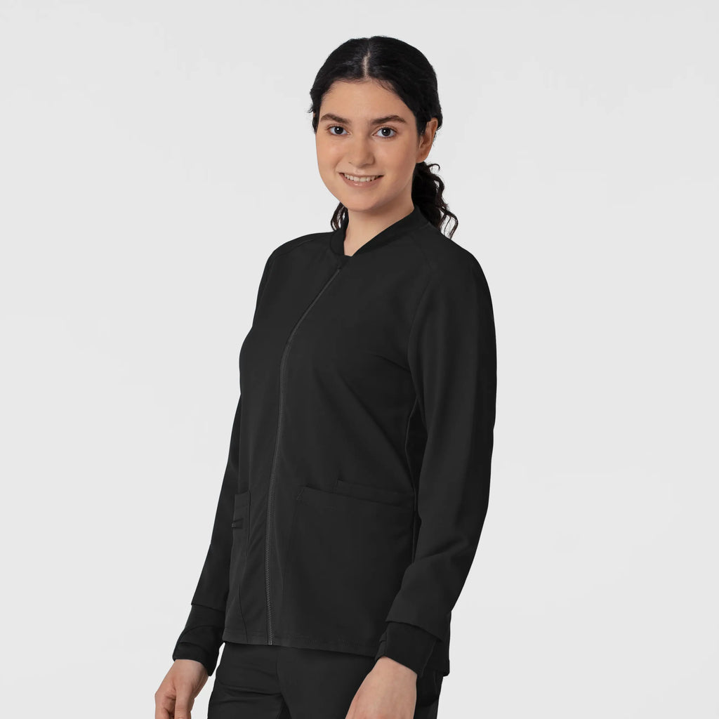 Wink Scrubs Women's Flex-n-Reach Zip-Front Jacket Black | scrub-supply.com