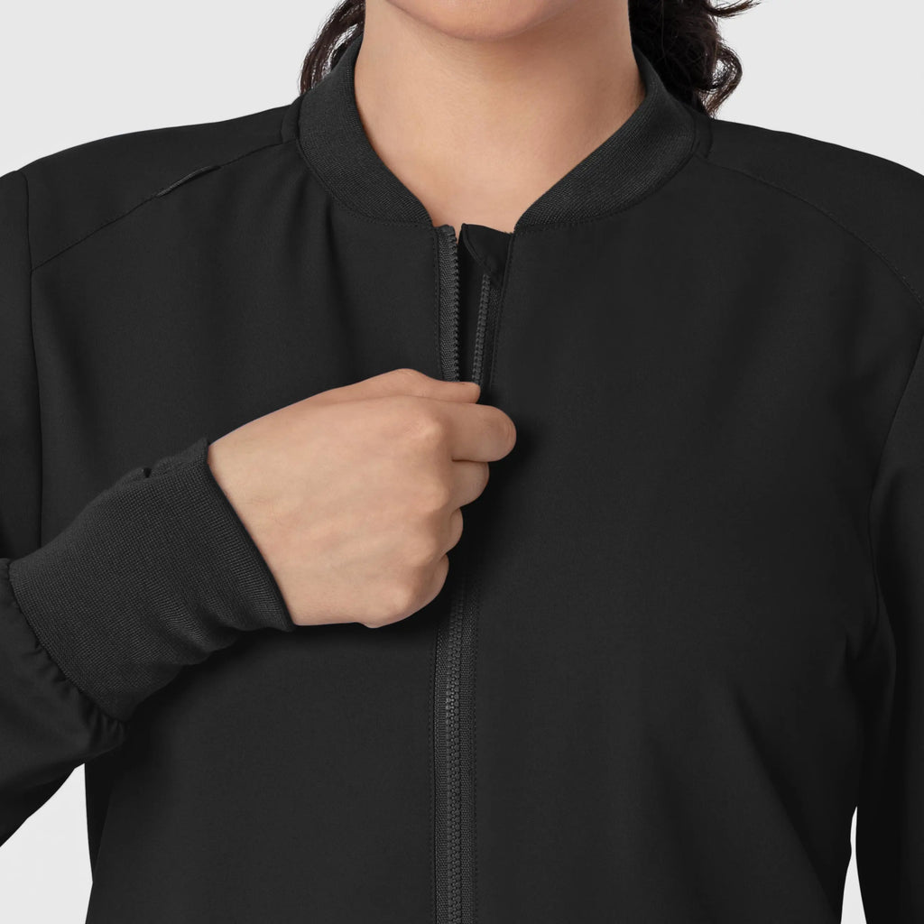 Wink Scrubs Women's Flex-n-Reach Zip-Front Jacket Black | scrub-supply.com