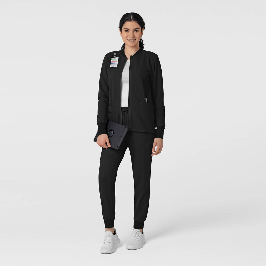 Wink Scrubs Women's Flex-n-Reach Zip-Front Jacket Black | scrub-supply.com