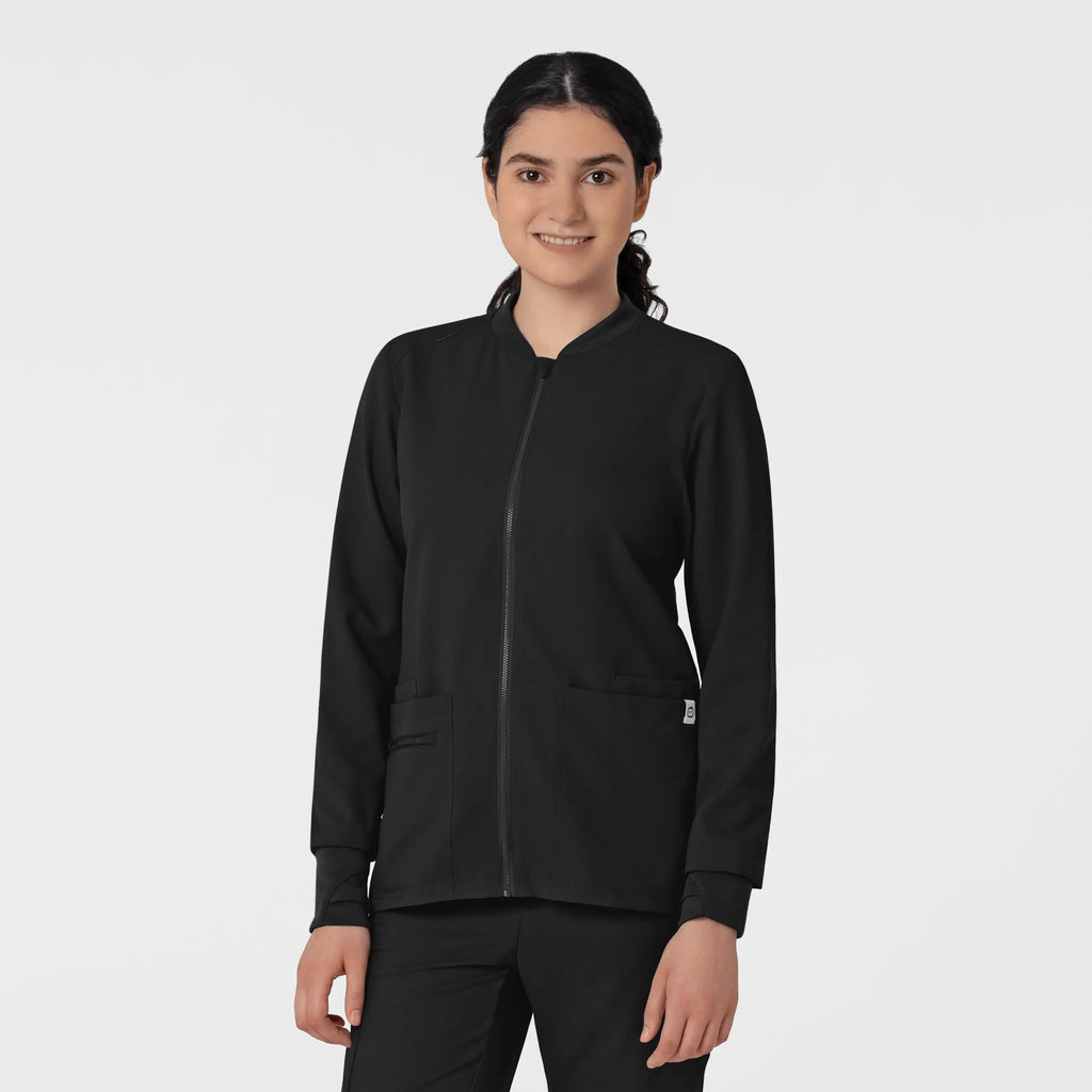 Wink Scrubs Women's Flex-n-Reach Zip-Front Jacket Black | scrub-supply.com