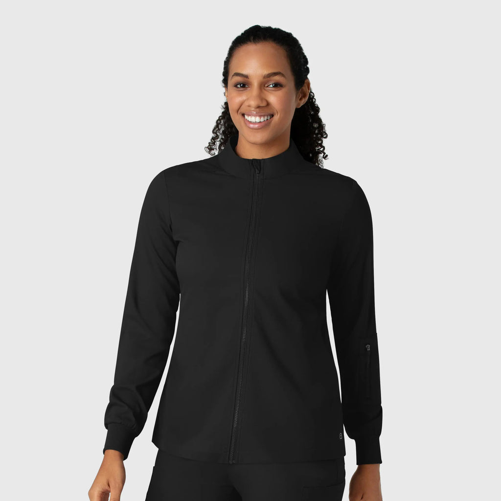 Wink Scrubs Women's Warm Up Jacket Black | scrub-supply.com