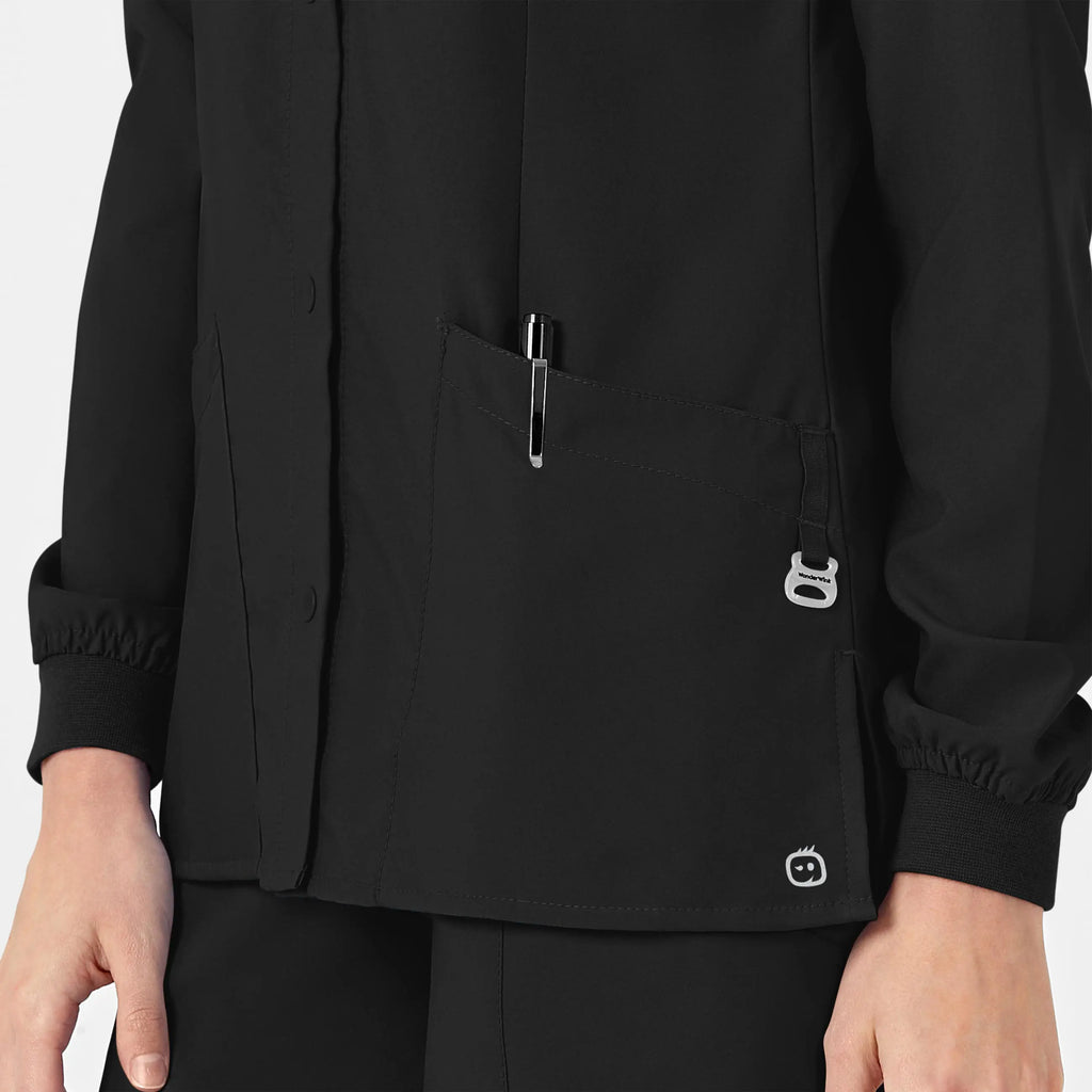 Wink Scrubs Women's Crew Neck Warm Up Jacket Black | scrub-supply.com