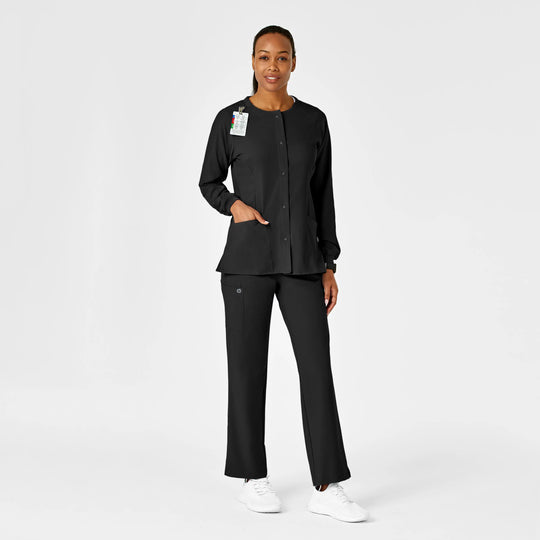 Wink Scrubs Women's Crew Neck Warm Up Jacket Black | scrub-supply.com